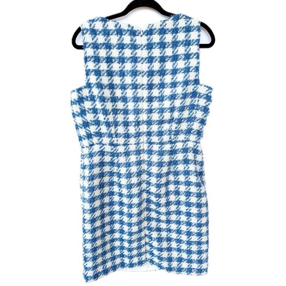 NWT Ann Taylor Blue White Textured Houndstooth Plaid Square Neck Dress Petite 12 - Picture 9 of 12